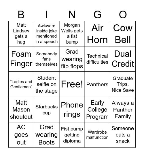 Graduation Bingo Card