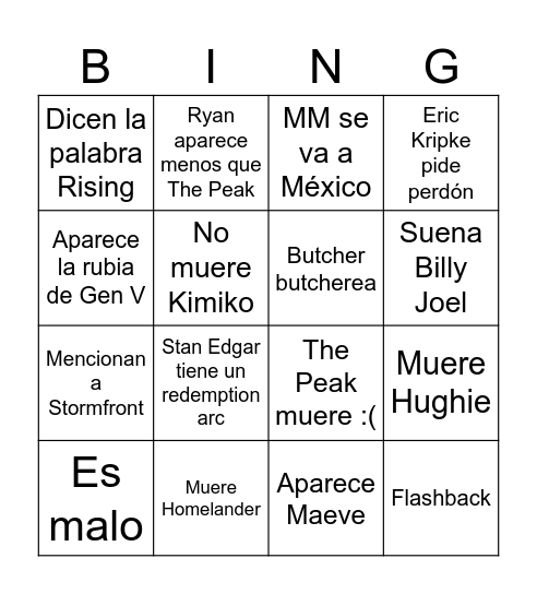 Da Boys Bingo Card