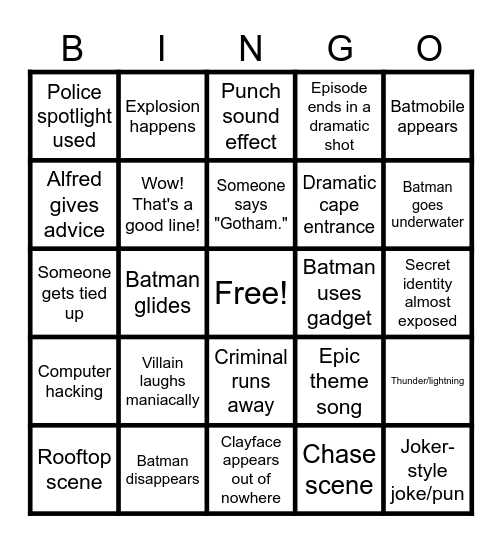 Batman Bingo Card