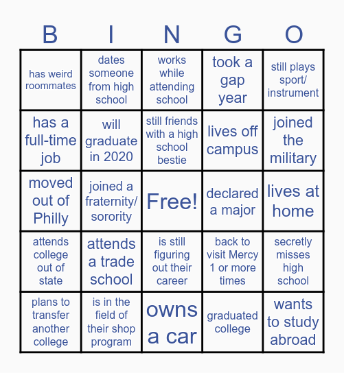 Alumni Bingo Card