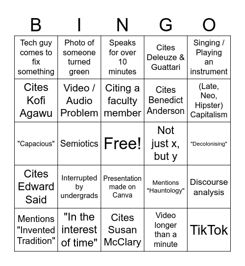 Music Presentation Seminar Bingo Card