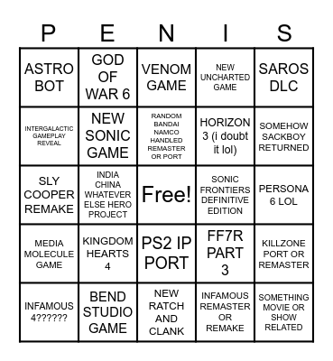 PLAYSTATION STATE OF PLAY JUNE 2 Bingo Card