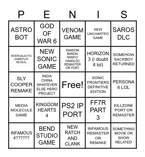 PLAYSTATION STATE OF PLAY JUNE 2 Bingo Card