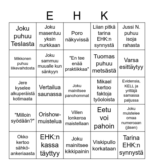 Poroexcu 13 Bingo Card