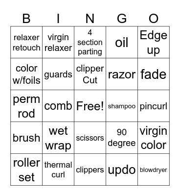 Cosmetology/MB1 Bingo Card