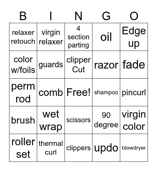 Cosmetology/MB1 Bingo Card
