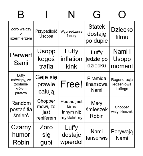One Piece Movie Bingo Card