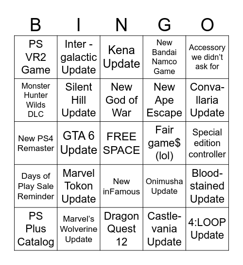 PlayStation State of Play - June 2026 Bingo Card