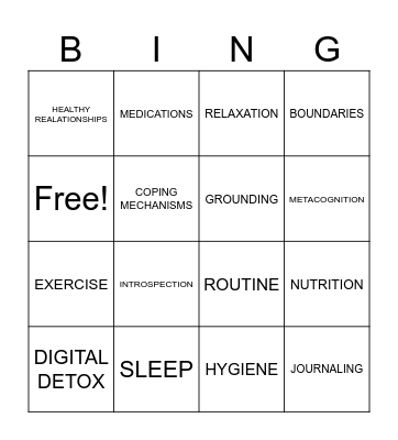 SELF-CARE AND MENTAL HEALTH BINGO Card