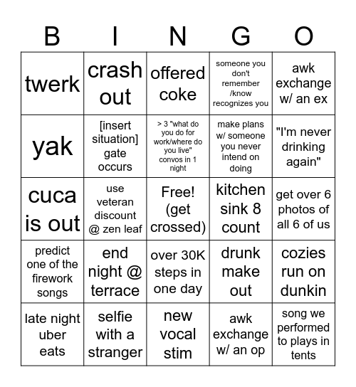 Cozy Reunions Bingo Card
