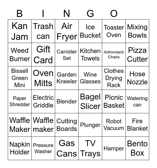 Bridal Shower Bingo Card