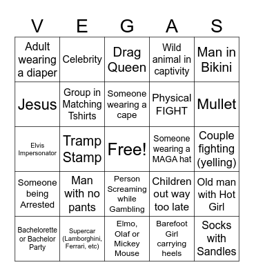 Las Vegas Trip Bingo Card