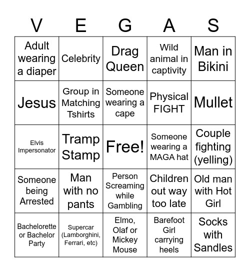 Las Vegas Trip Bingo Card