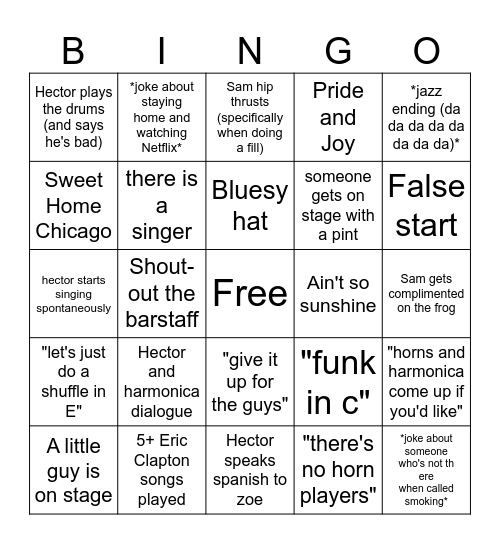 blues jam Bingo Card