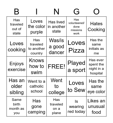Getting to Know You Bingo Card