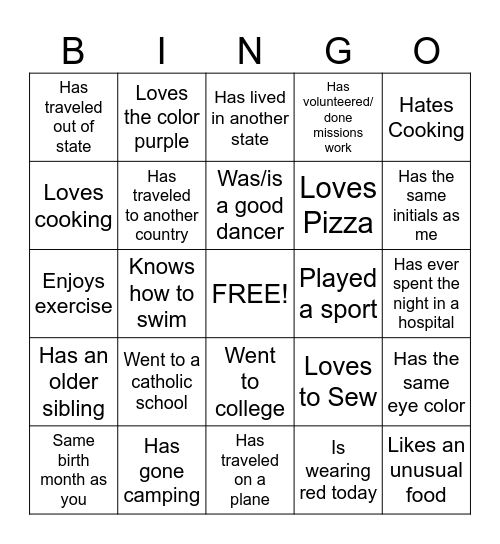 Getting to Know You Bingo Card