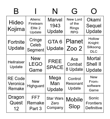 Summer Game Fest 2026 Bingo Card
