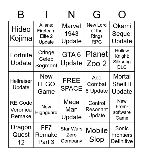 Summer Game Fest 2026 Bingo Card