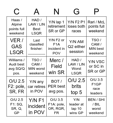 Montreal Bingo Card