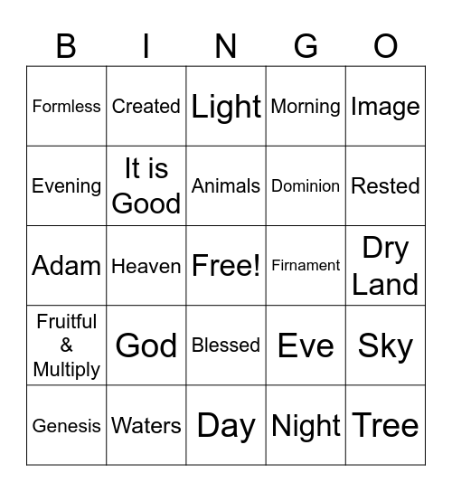 VBS:  The Creation Bingo Card