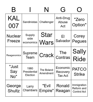 Reagan's First Term Bingo Card