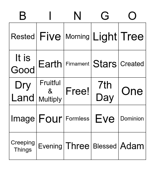 VBS:  The Creation Bingo Card