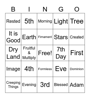 VBS:  The Creation Bingo Card