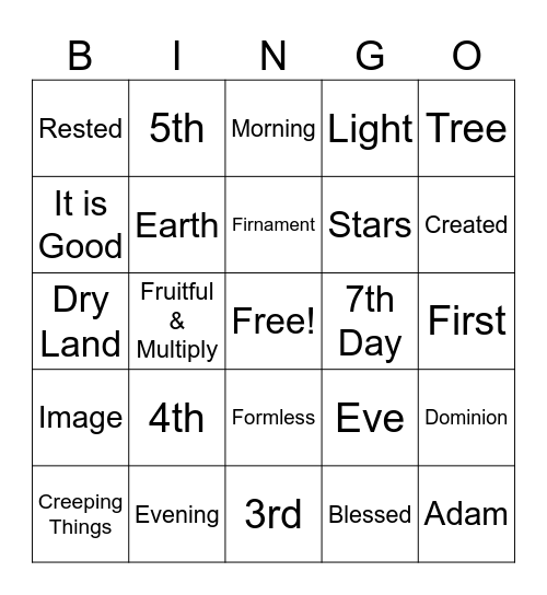 VBS:  The Creation Bingo Card