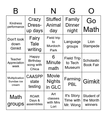 2025-2026 End of Year Bingo Card