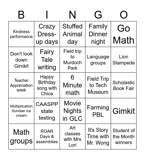 2025-2026 End of Year Bingo Card