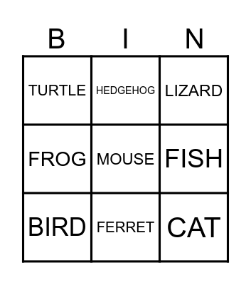 HOUSEHOLD PETS Bingo Card