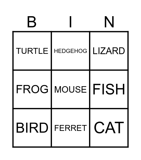HOUSEHOLD PETS Bingo Card
