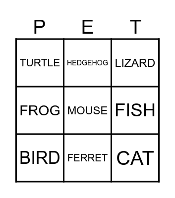 HOUSEHOLD PETS Bingo Card