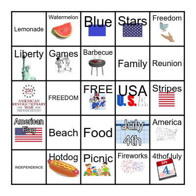 FOURTH OF JULY/250 ANNIVERSARY Bingo Card