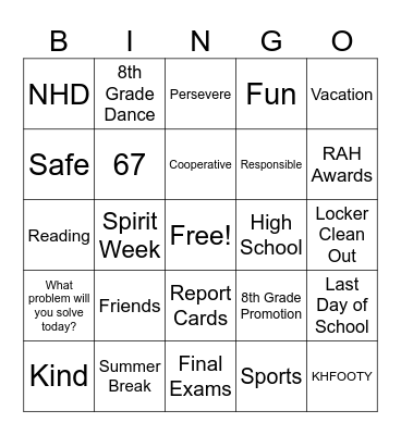 End of Year BINGO Card