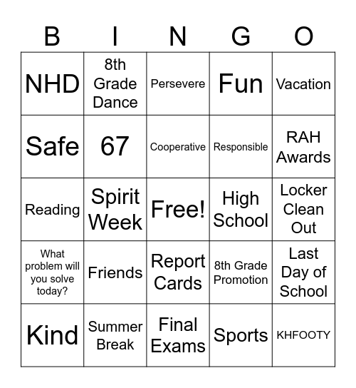 End of Year BINGO Card