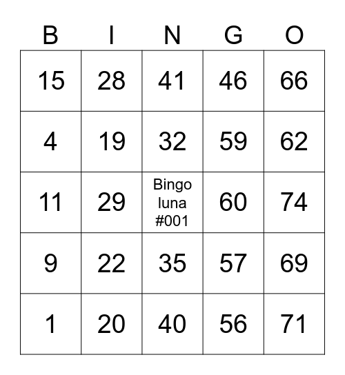 Bingo luna 🌛 Bingo Card