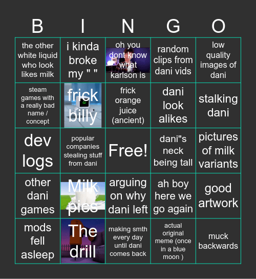 the r/danidev bingo Card