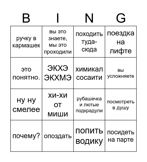 бинго на лекцию Bingo Card