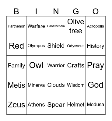 Athena Bingo Card