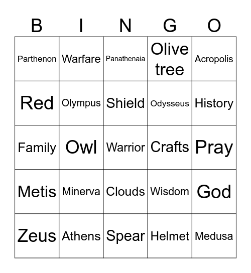 Athena Bingo Card