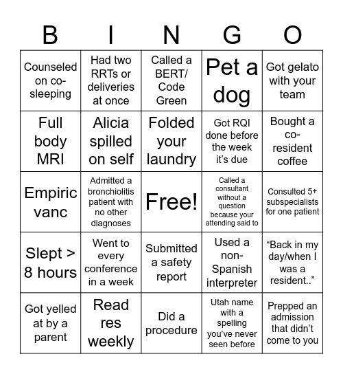 Chief Bingo Card