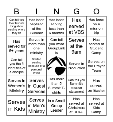 Summit Volunteer Bingo Card