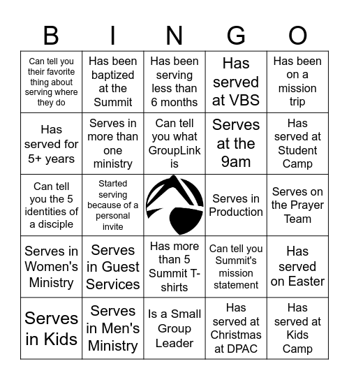 Summit Volunteer Bingo Card