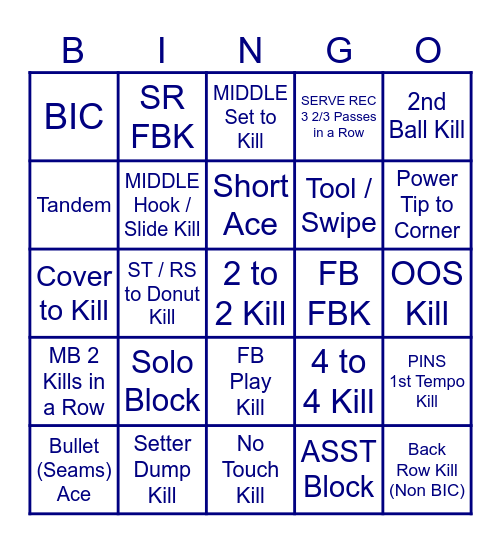 Navy Volleyball Bingo Card
