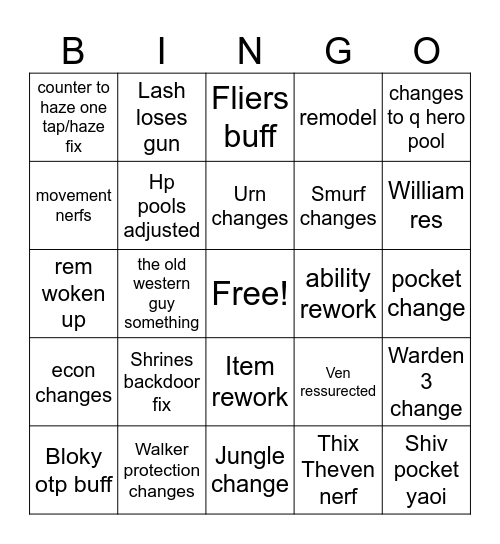 update Bingo Card