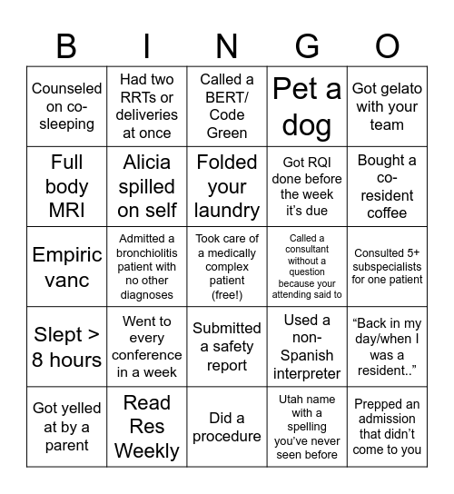 Chief Bingo Card