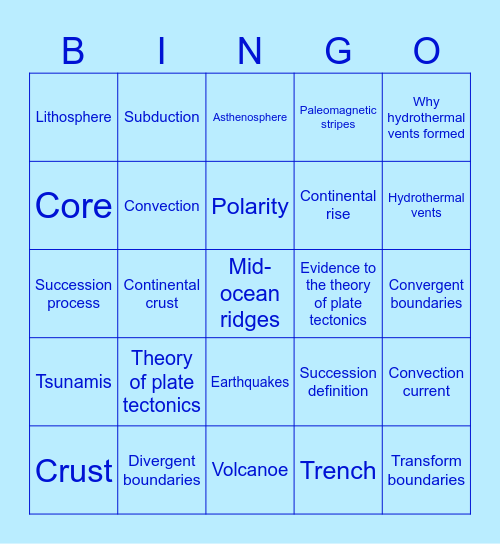 Ocean (sea floor) Bingo Card