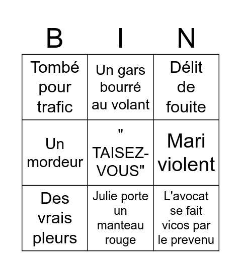Face Au Juge Bingo Card