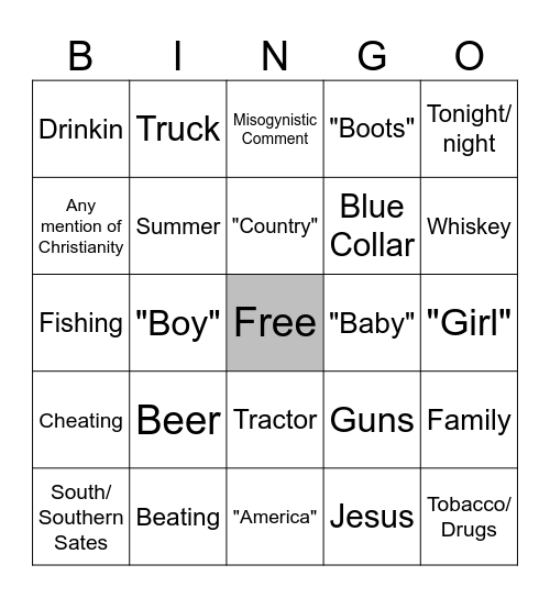 Country Bingo Card